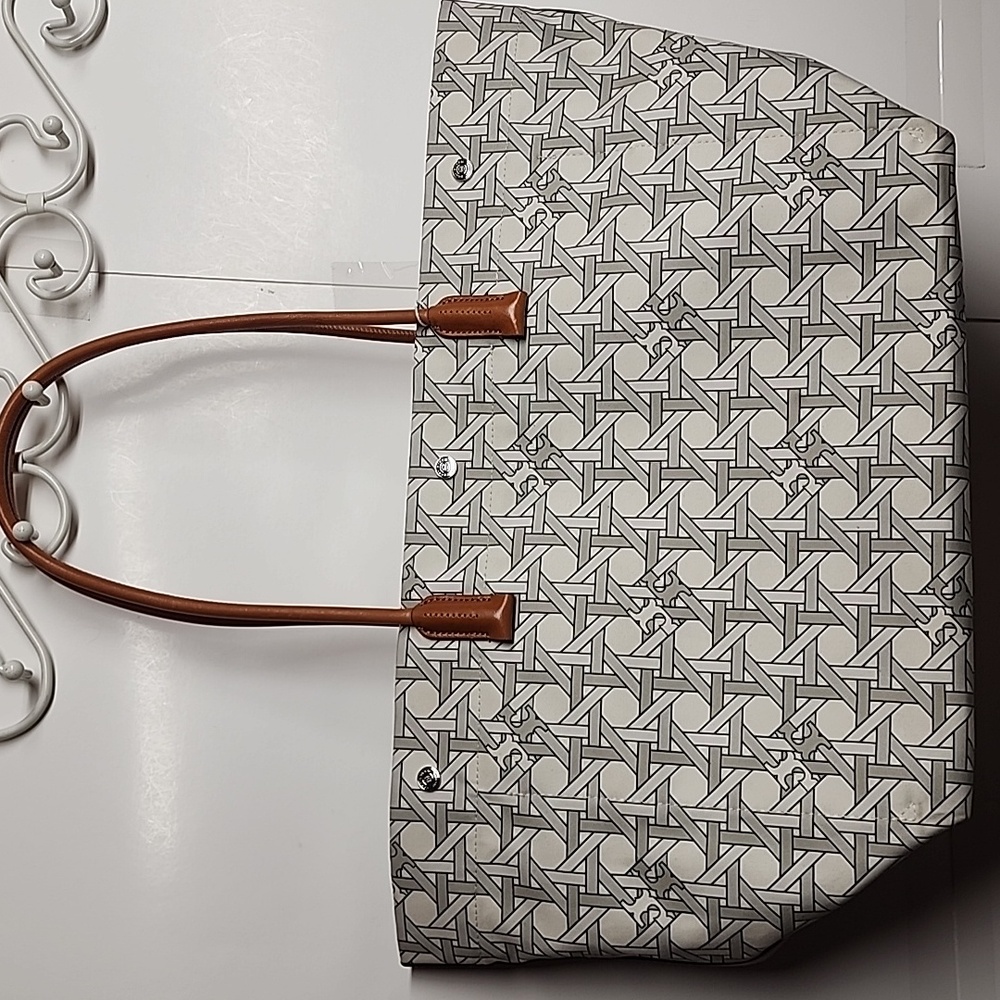Tory Burch Signature Basketweave Print Cotton Canvas Tote NWT Retail Is $448 WOW - Picture 4 of 13